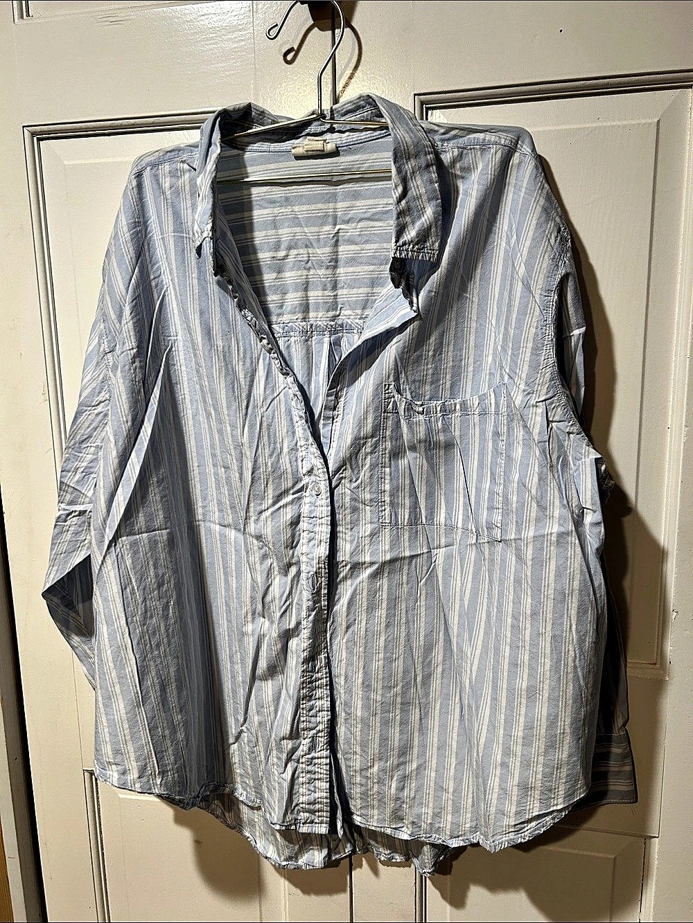 ana Striped Button Down Shirt in Blue & White XXL